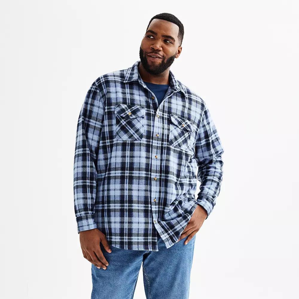 Big & Tall Sonoma Goods For Life® Long Sleeve Knit Button Down Shirt, Men's, Size: Medium Tall, Blue Plaid Product Image