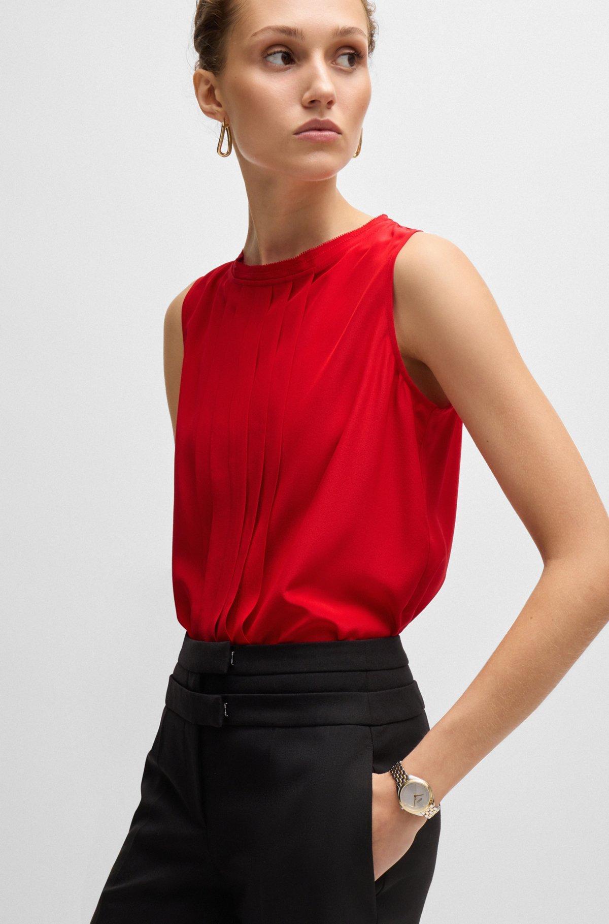 Pleat-front sleeveless blouse in washed silk Product Image