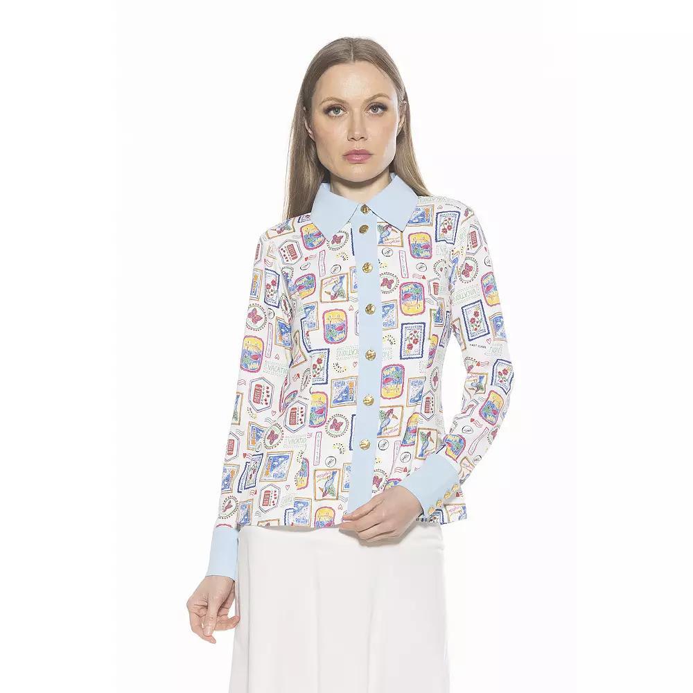 Women's ALEXIA ADMOR Leland Collared Button Down Shirt With Wide Cuff,  Product Image