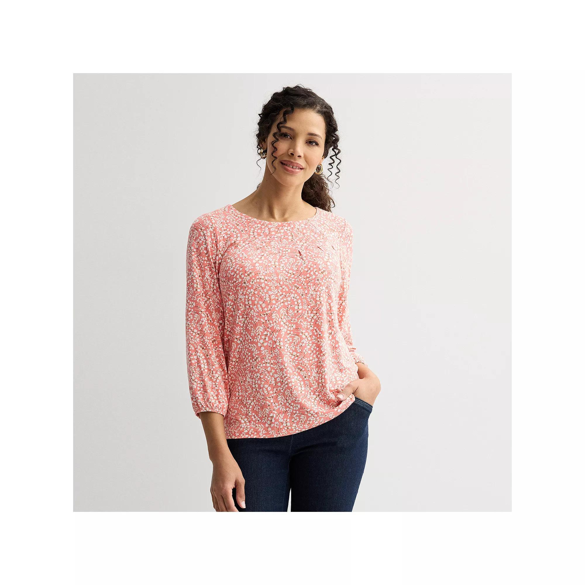 Women's Croft & Barrow® 3/4-Sleeve Pleated Top, Size: XL, Pink White Floral Product Image