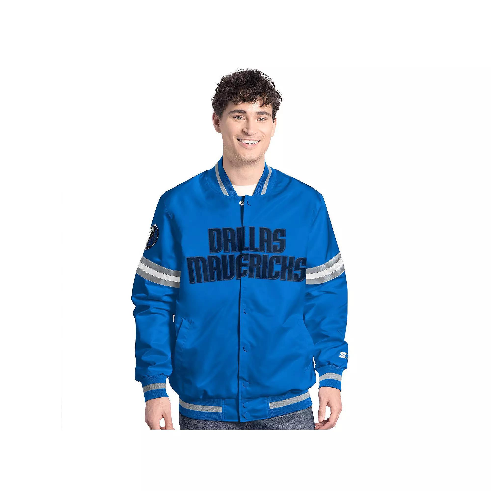 Men's Starter Blue/Silver Dallas Mavericks Scout Full Snap Varsity Jacket,  Product Image