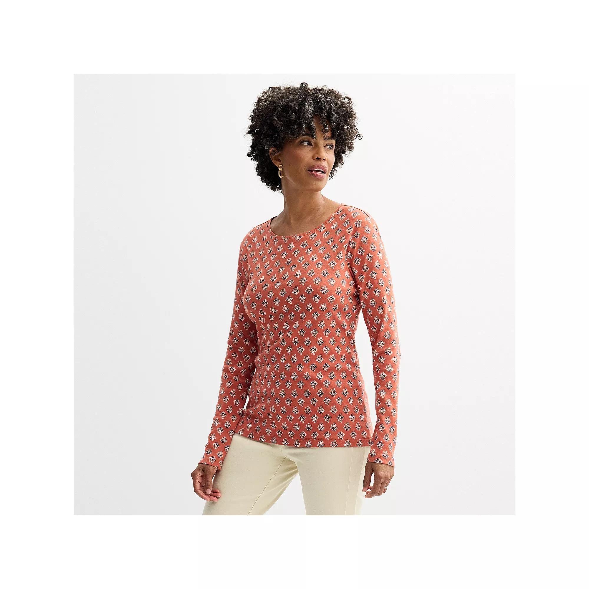 Women's Croft & Barrow® Essential Long-Sleeve Crewneck Tee, Size: Medium, Red Tile Product Image