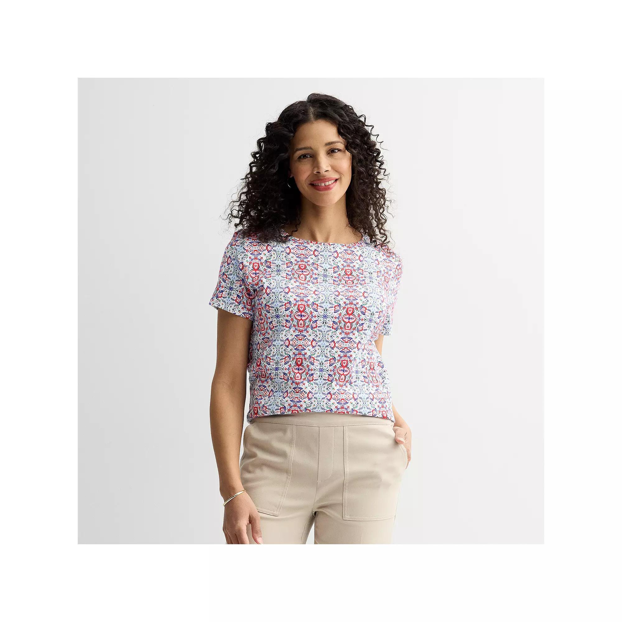 Women's Croft & Barrow® Essential Crewneck Tee, Size: XS, Red Ornate Tile Product Image