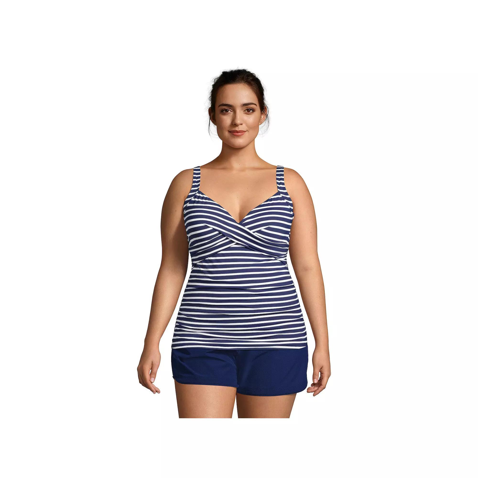 Plus Size Lands' End Bust-Enhancer DDD-Cup Tankini Swim Top, Women's, Size: 24W Ddd, Blue White Stripe Product Image
