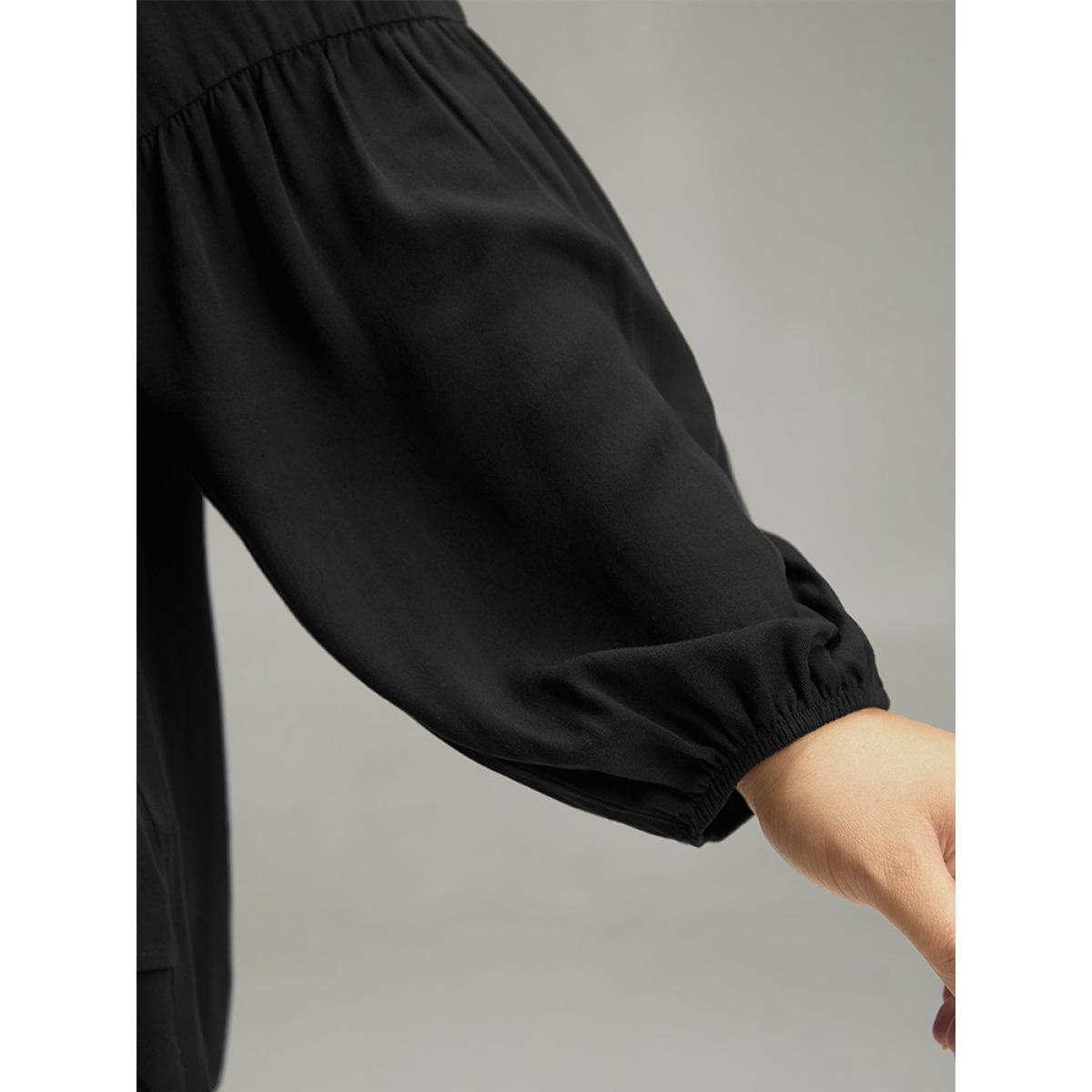 Plus Size Black Seam Detail Frill Trim Layered Blouse Women Elegant Long Sleeve Round Neck Dailywear Blouses BloomChic 10/M Product Image