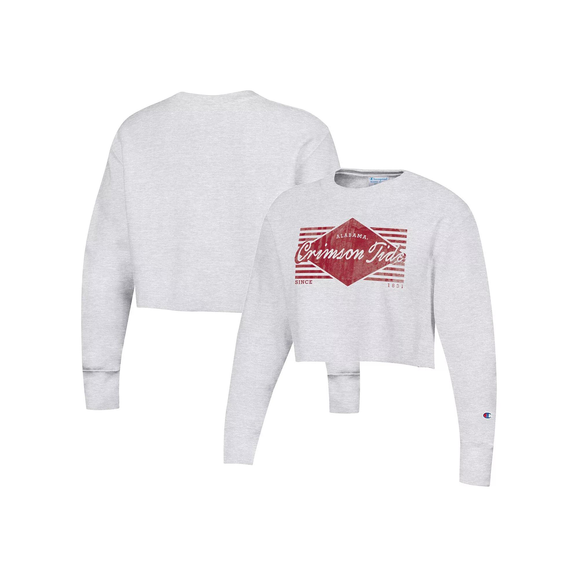 Women's Champion Heather Gray Alabama Crimson Tide Reverse WeaveÂ Cropped Pullover Sweatshirt,  Product Image