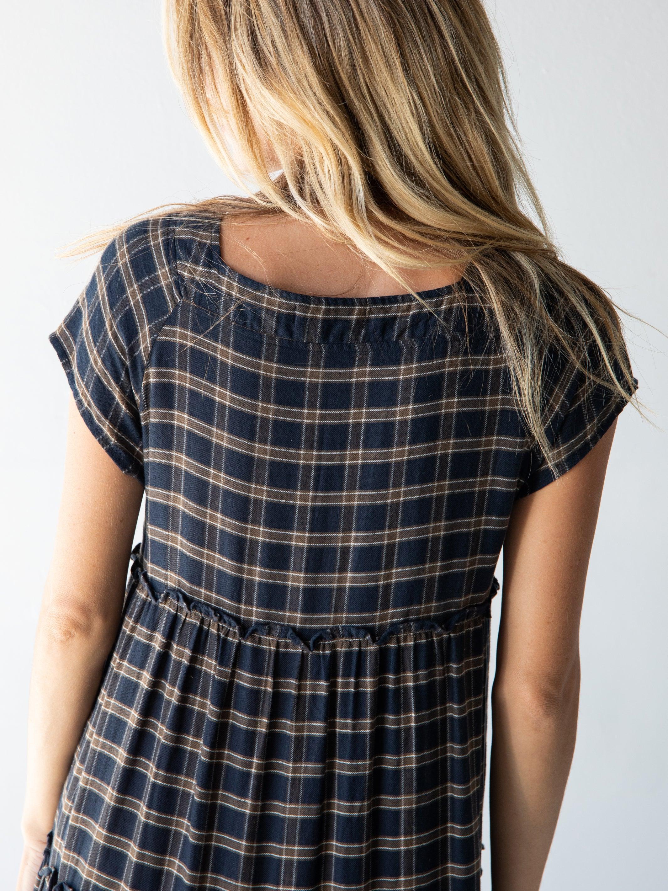 Plaid Berkley Maxi Dress - Navy Tan Plaid Product Image