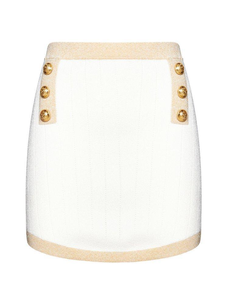 BALMAIN Button Detailed Knitted Mini Skirt In Beige Product Image