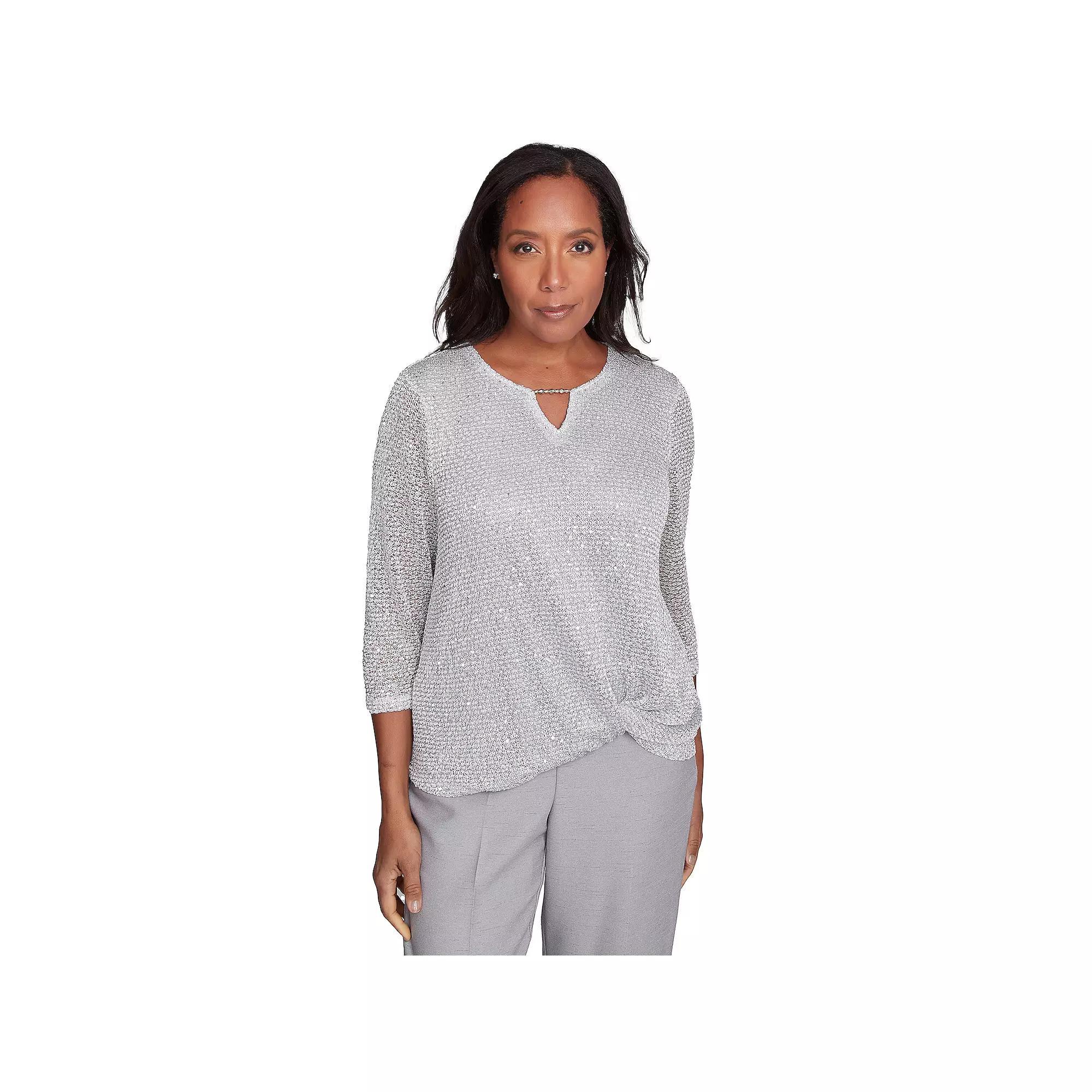 Women's Alfred Dunner Sequin Beaded Splitneck Top,  Product Image