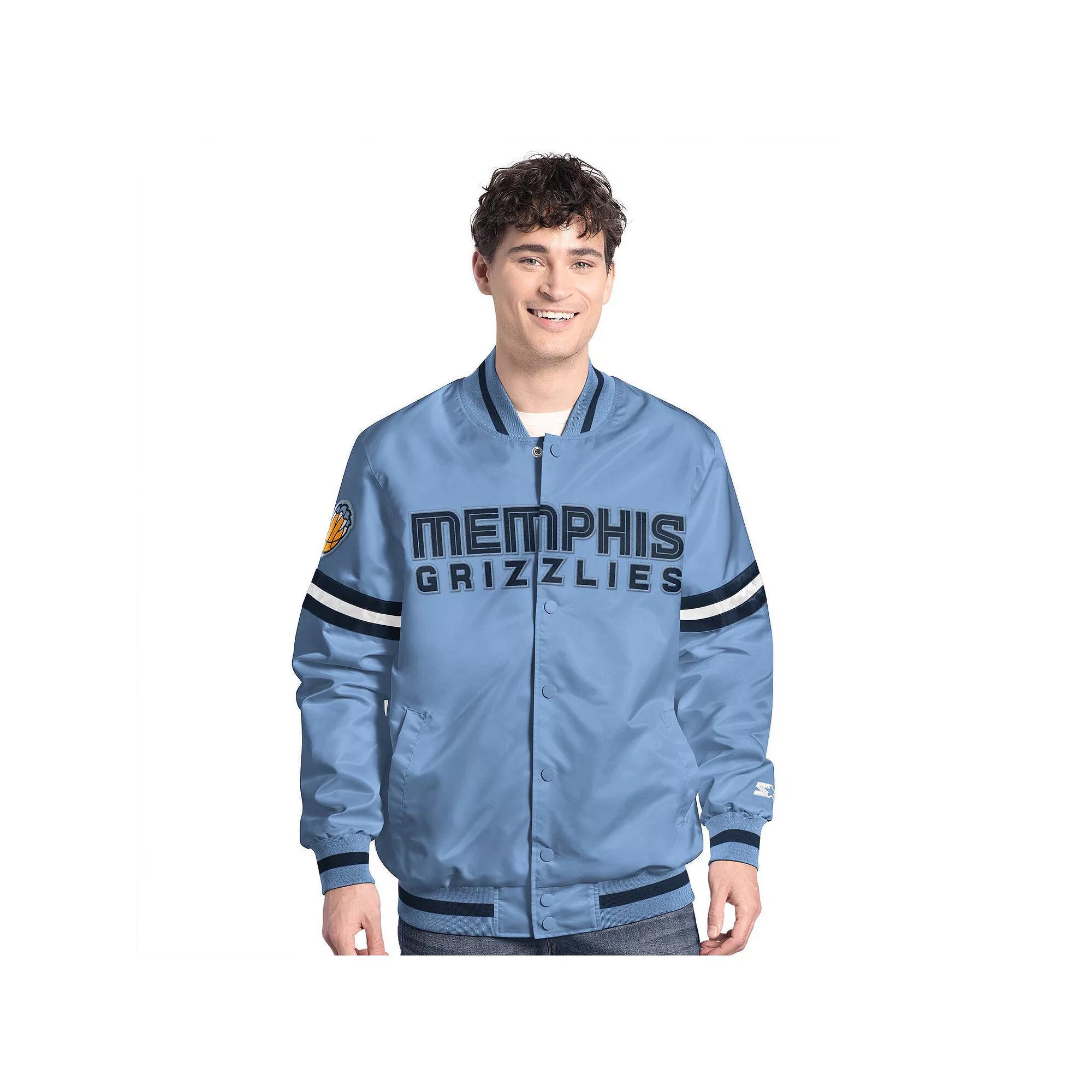 Men's Starter Light Blue/Navy Memphis Grizzlies Scout Full Snap Varsity Jacket,  Product Image