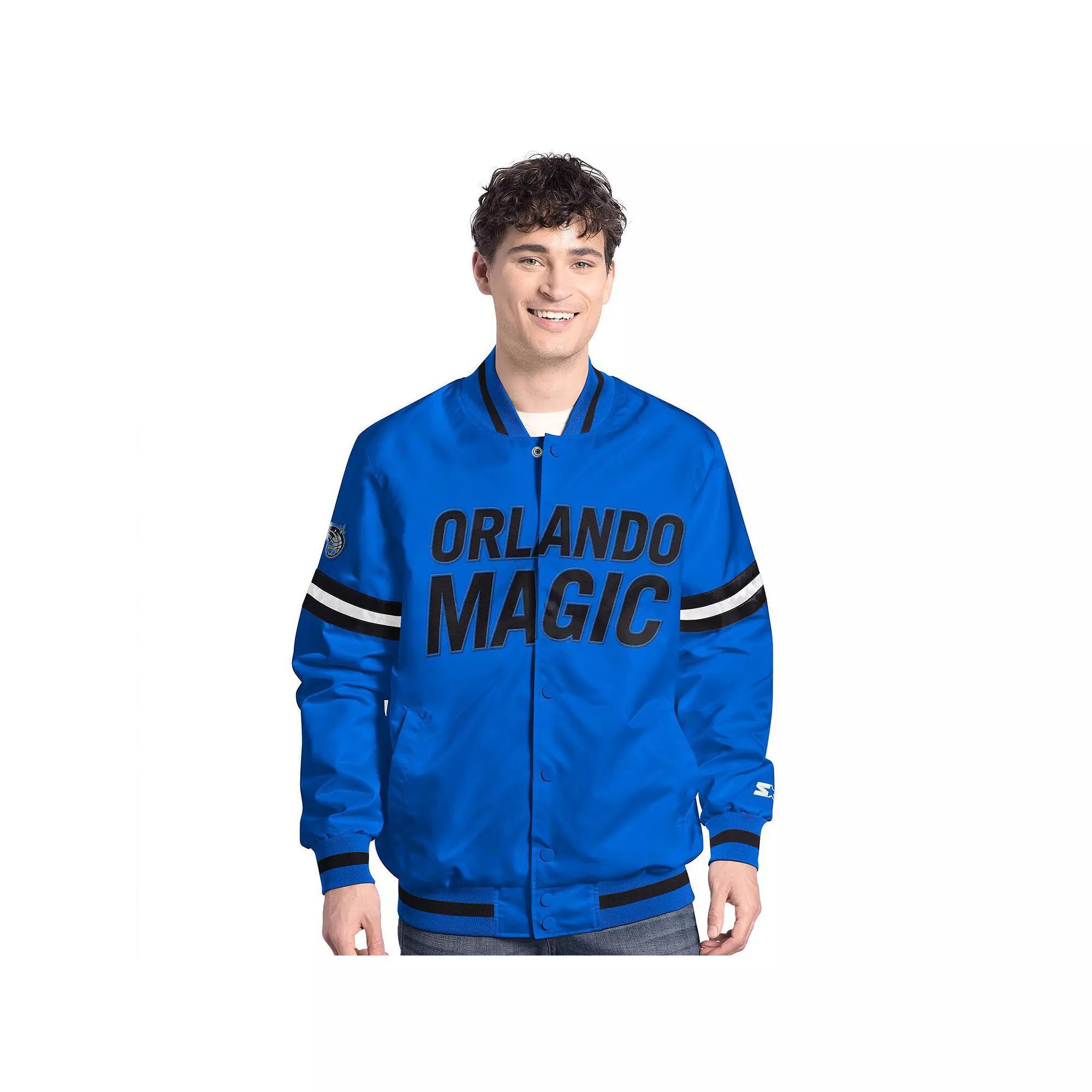 Men's Starter Blue/Black Orlando Magic Scout Full Snap Varsity Jacket,  Product Image