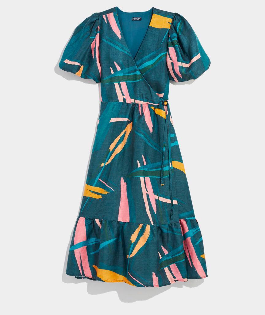 Tropical Abstract Midi Wrap Dress Product Image