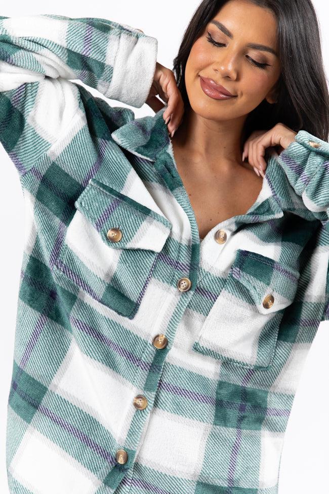 Wind Down Green Fleece Plaid Shacket FINAL SALE Product Image