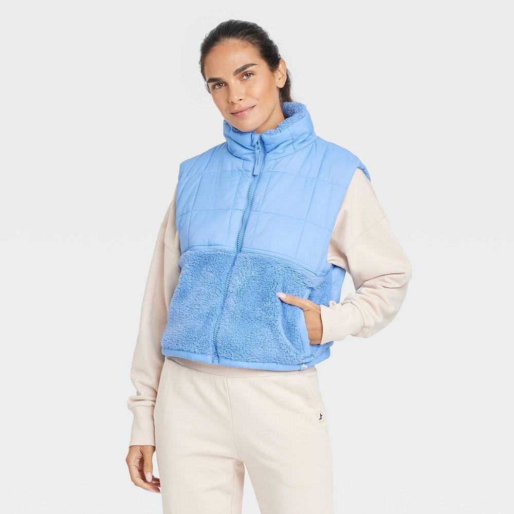 Womens High Pile and Quilted Vest - JoyLab Light Blue XS Product Image