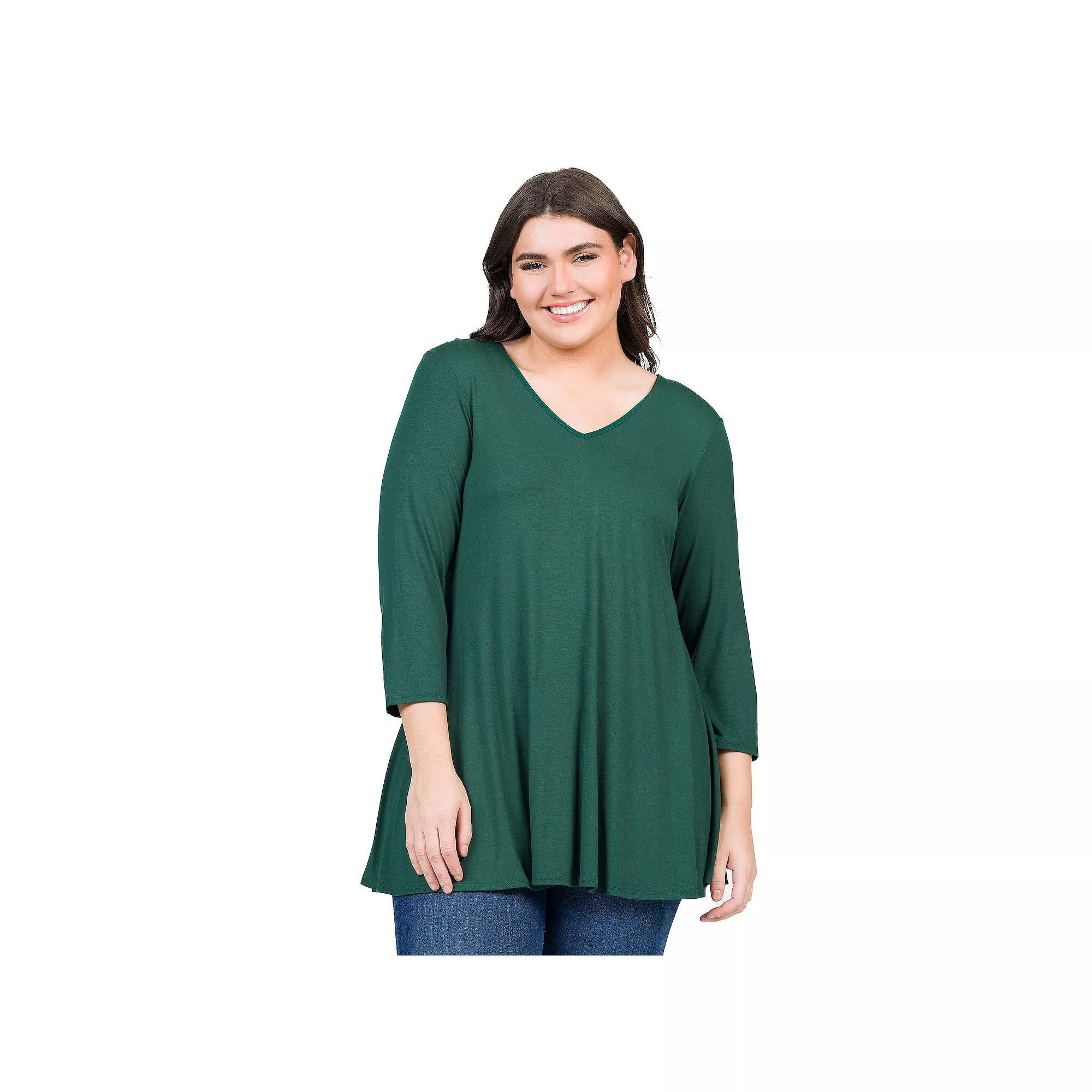 Plus Size 24Seven Comfort Apparel Quarter Sleeve V-Neck Tunic Top, Women's, Size: 2XL, Blue Product Image