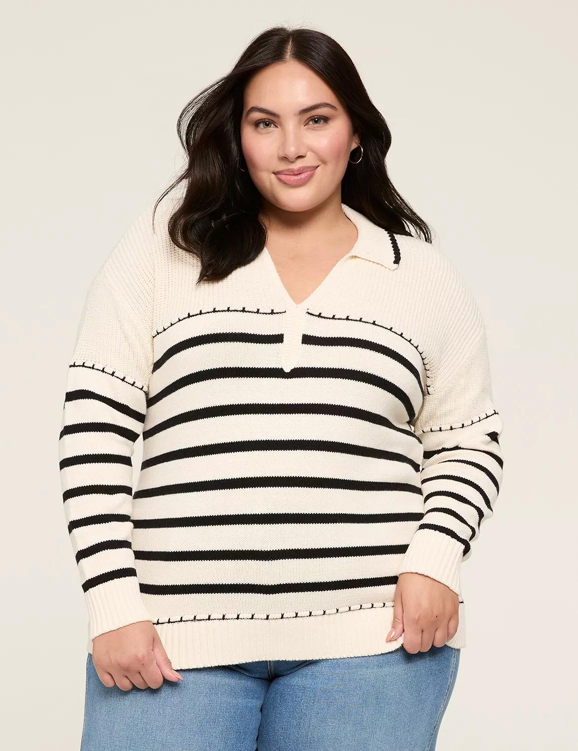 Striped Collared Sweater Pullover Product Image