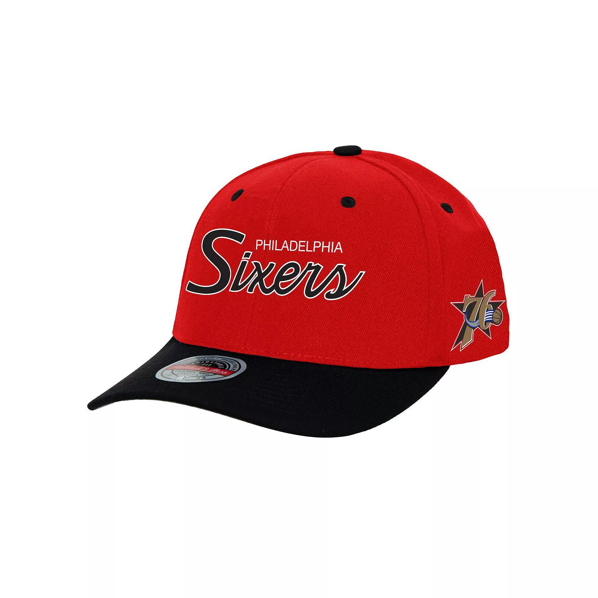 Men's Mitchell & Ness Red Philadelphia 76ers MVP Team Script 2.0 Stretch-Snapback Hat, 76r Black Product Image