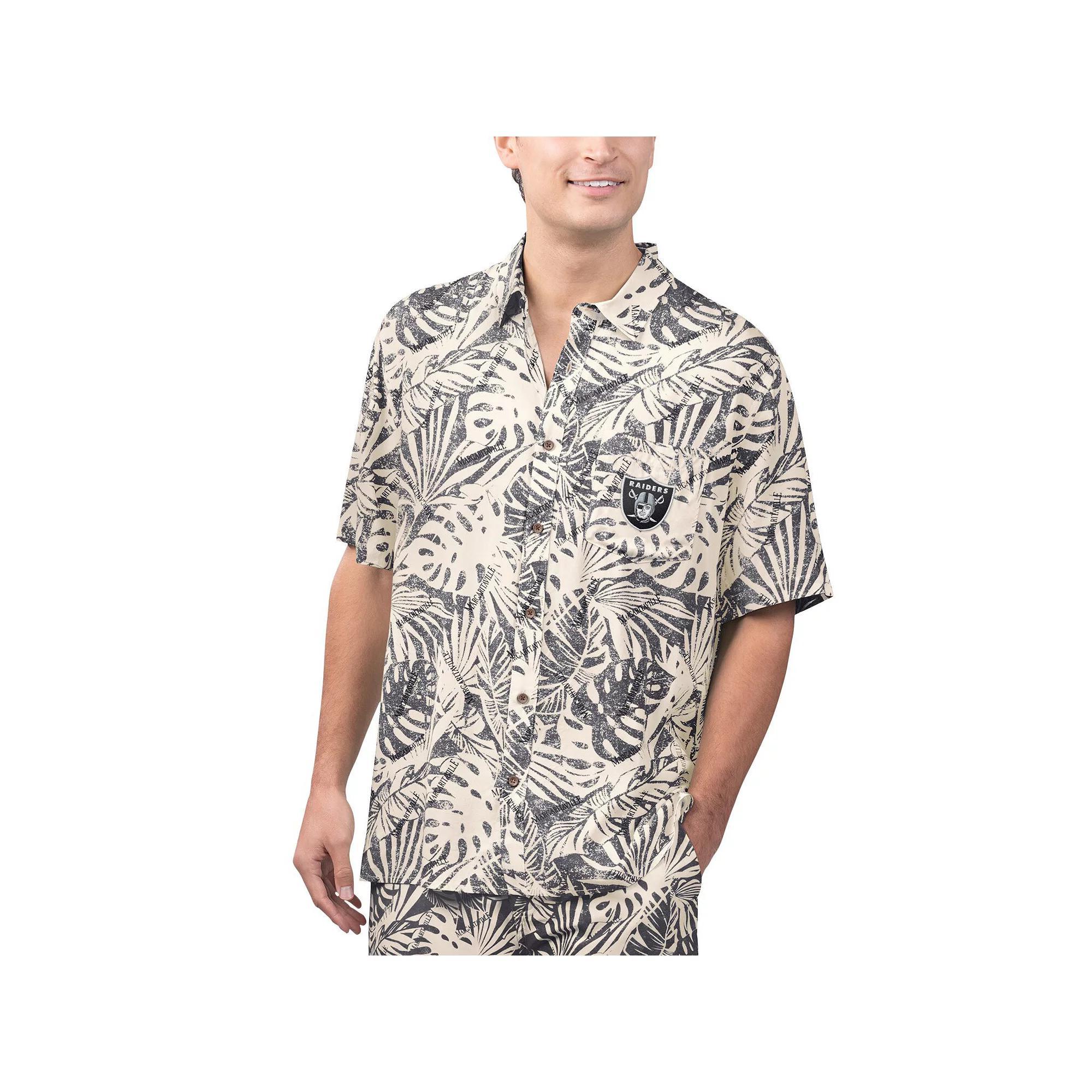 Men's Margaritaville Tan Las Vegas Raiders Sand Washed Monstera Print Party Button-Up Shirt, Size: XL, Lvr Team Product Image