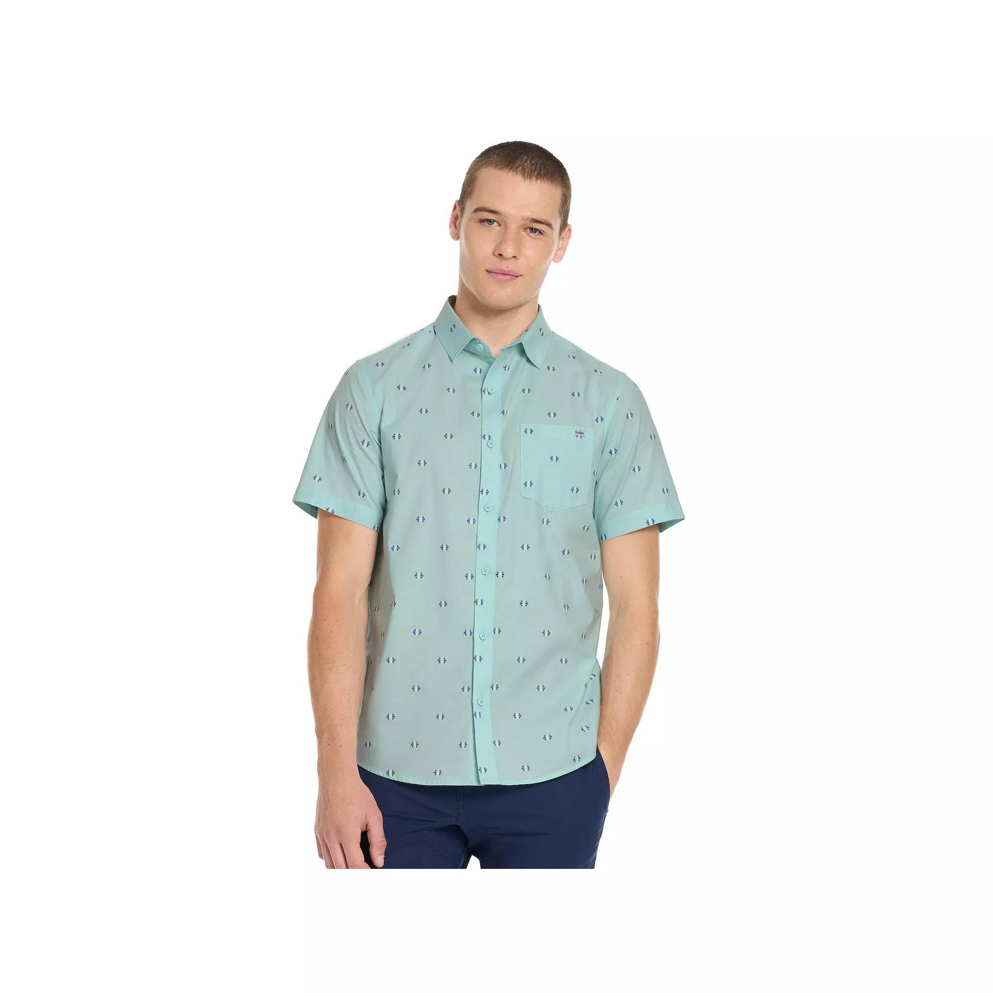 Men's Hurley Tropical Print Short Sleeve Button-Up Shirt, Size: XXL, Blue Tinted Product Image