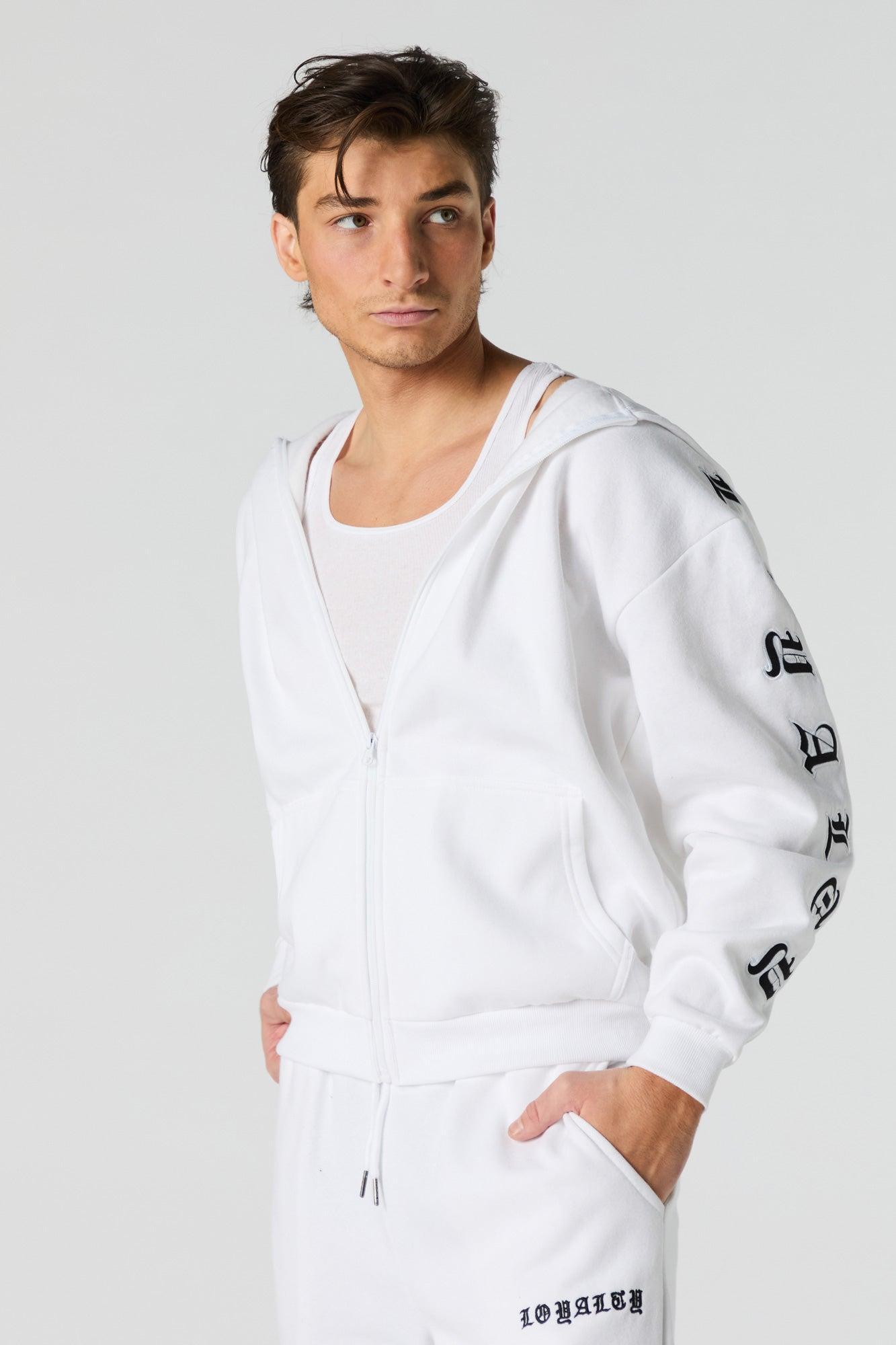 Gothic Embroidered Fleece Zip-Up Hoodie Male Product Image