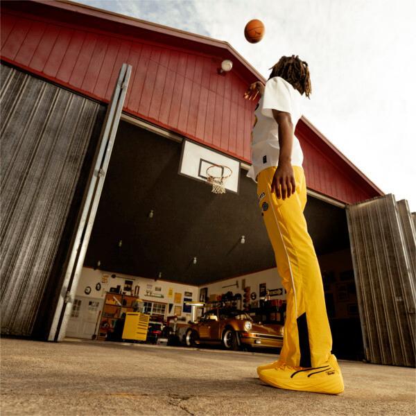 PUMA x PORSCHE Men's Basketball Woven Pants in Sport Yellow/Black Product Image