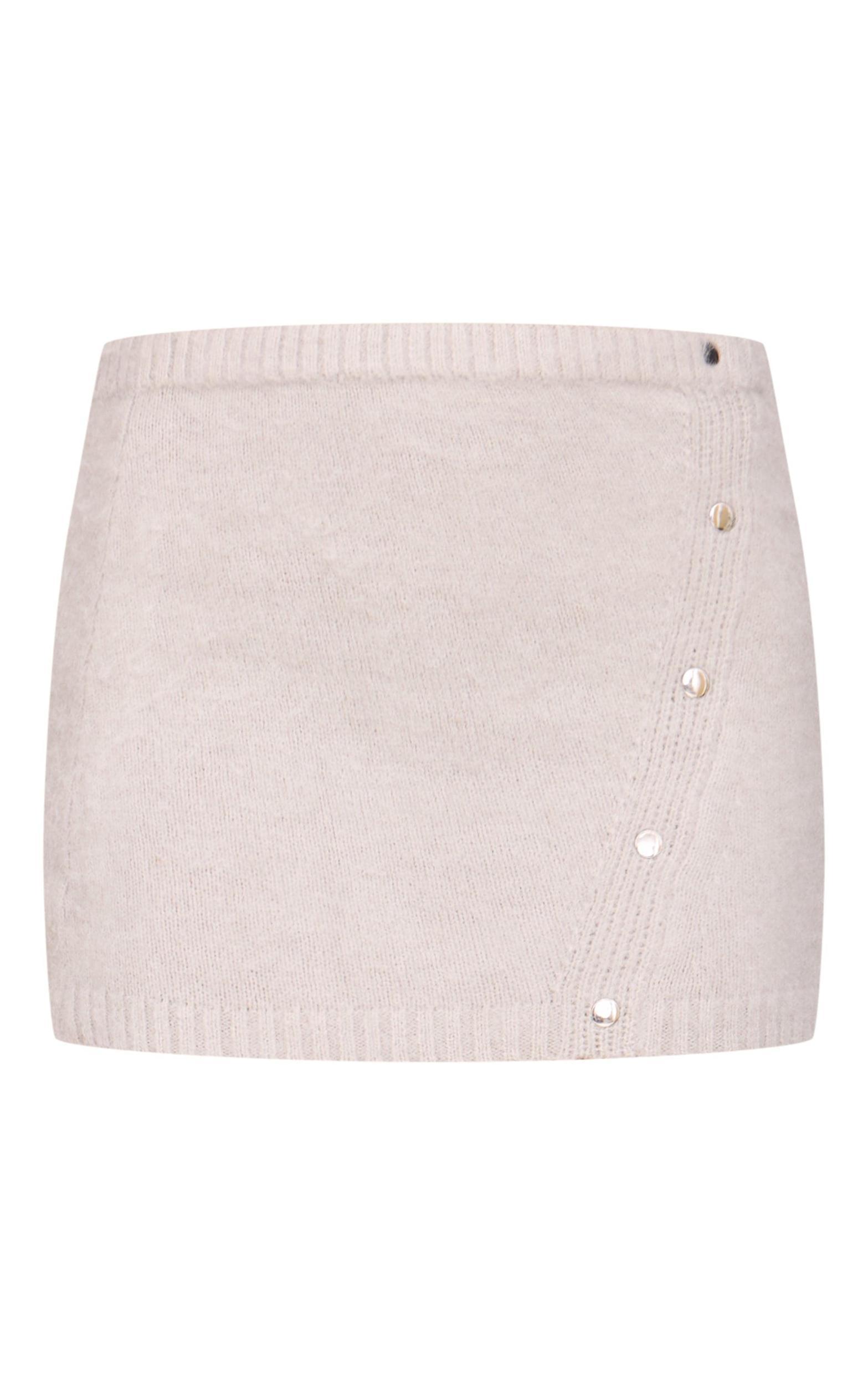 Grey Soft Knit Asymmetric Popper Detail Mini Skirt Product Image