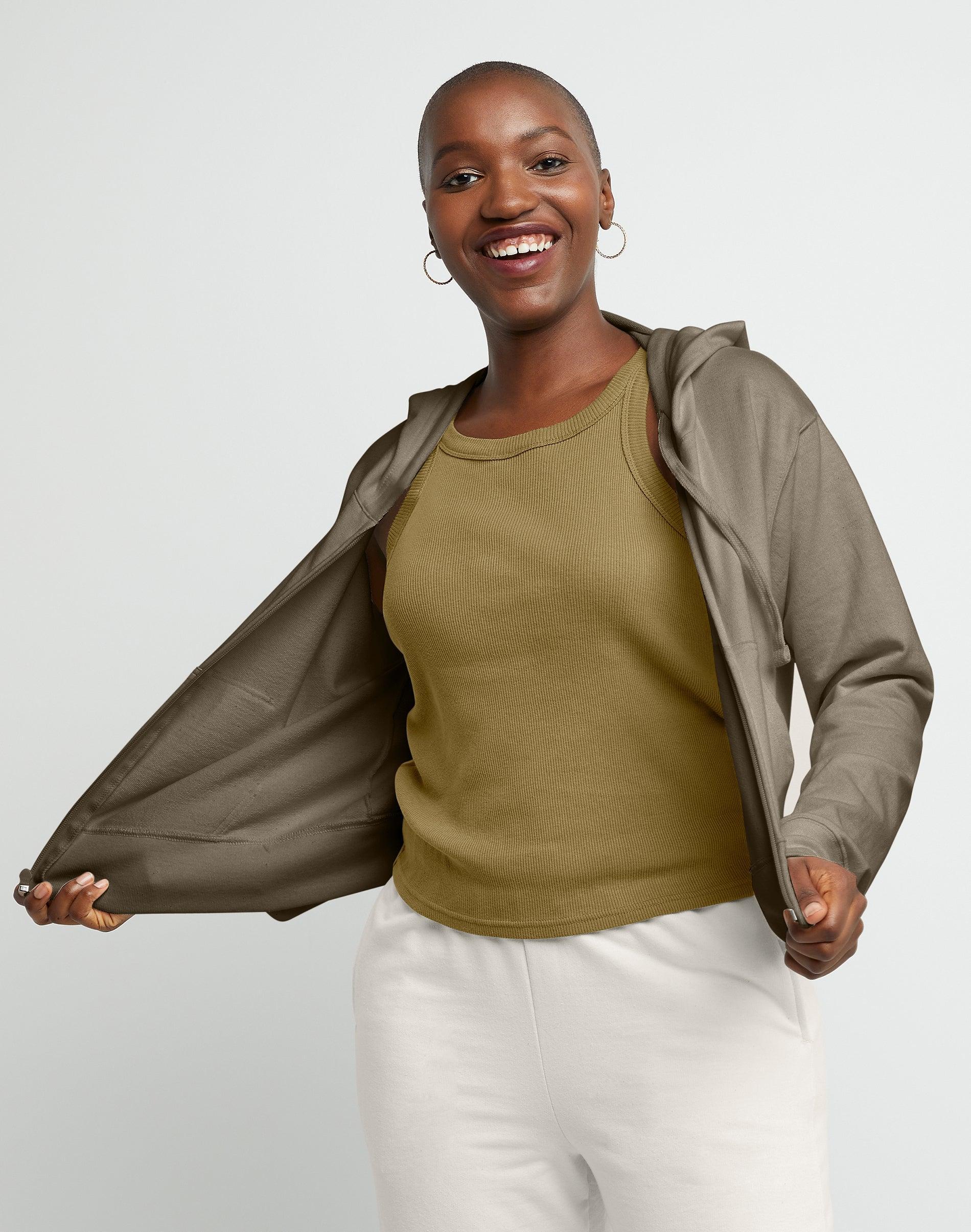 Women's Hanes® Originals Full-Zip French Terry Hoodie, Size: Large, Concrete Pe Grey Product Image