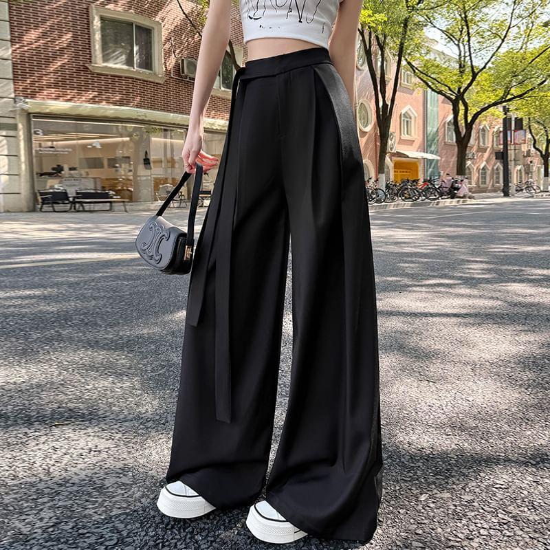 High Waist Plain Wide Leg Suit Pants Product Image