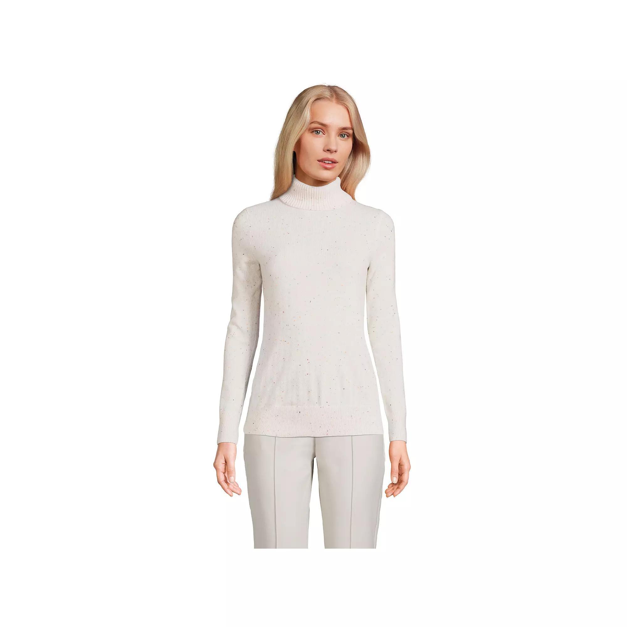 Petite Lands' End Cashmere Turtleneck Sweater, Women's, Size: Large Petite, Fresh Ivory Rainbow Product Image
