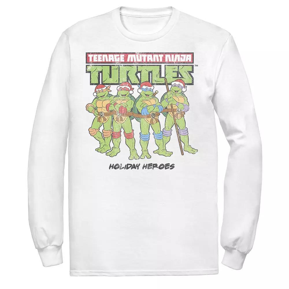 Men's Ninja Turtles Vintage Christmas Santa Hat Group Long Sleeve Tee, Size: XXL, White Product Image