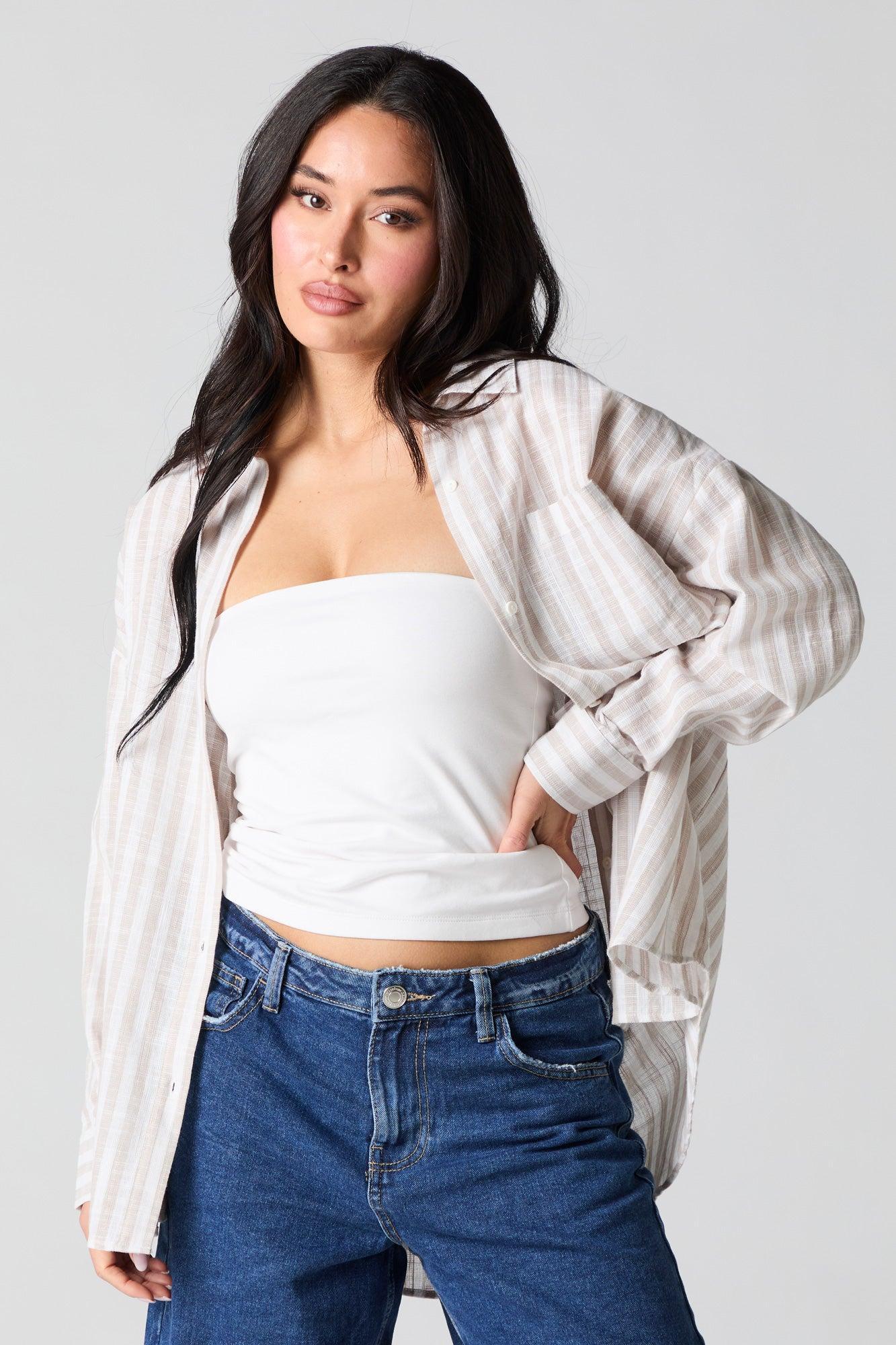 Semi Sheer Oversized Button-Up Top Female Product Image