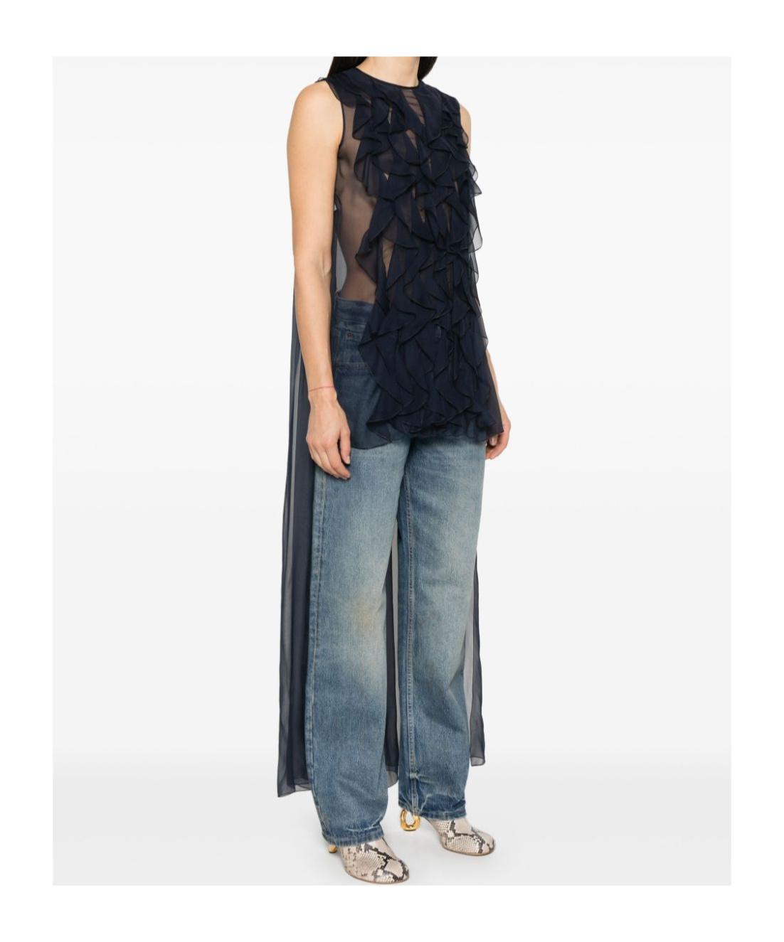 ALBERTA FERRETTI Ruched Chiffon Blouse In Blue Product Image