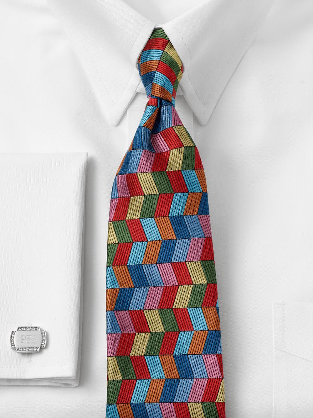 Geometric Woven Silk Tie - Red Multi Product Image