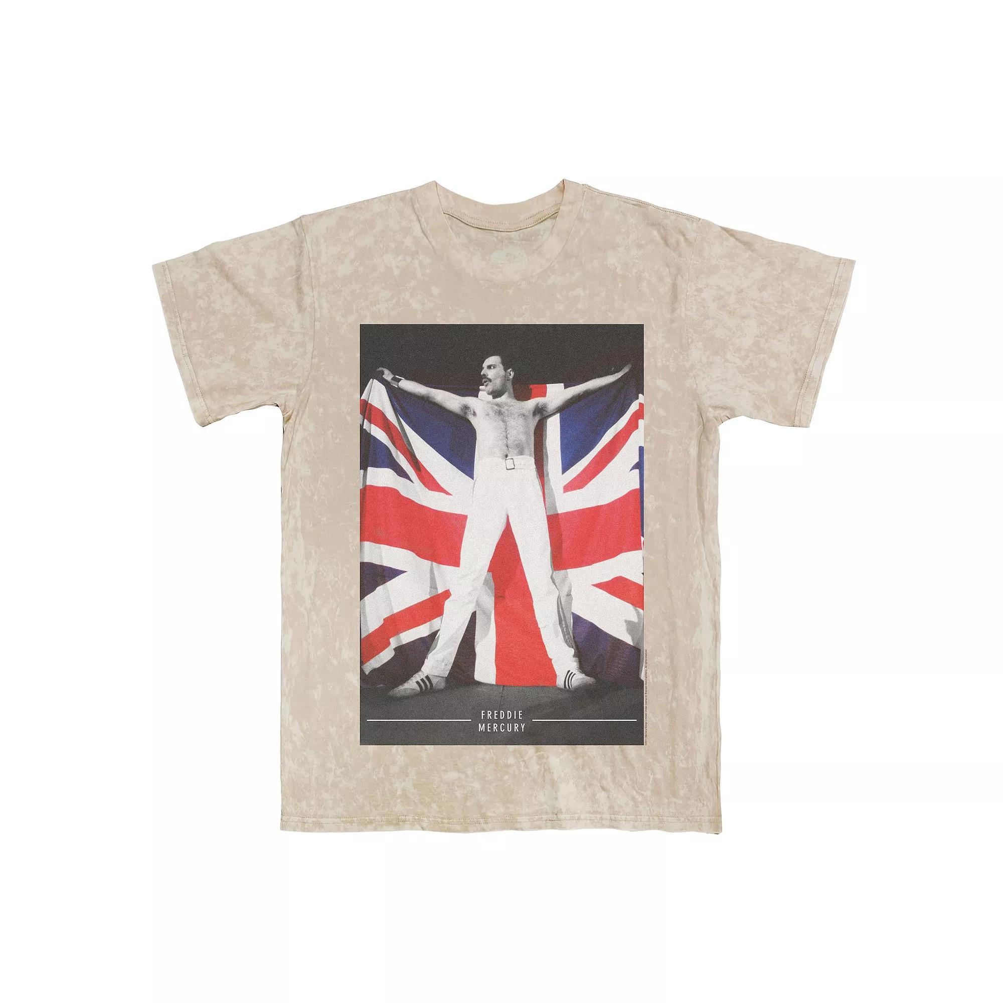 Men's Queen Freddie Mercury Flag Mineral Wash Graphic Tee, Size: XXL, Natural Mineral Blue Product Image
