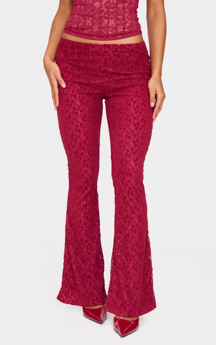 Burgundy Velvet Lace Flare Leg Pants Product Image