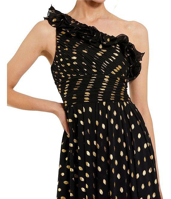 Mac Duggal One Shoulder Ruffle Pleated Bodice Foil Dotted Chiffon Gown Product Image