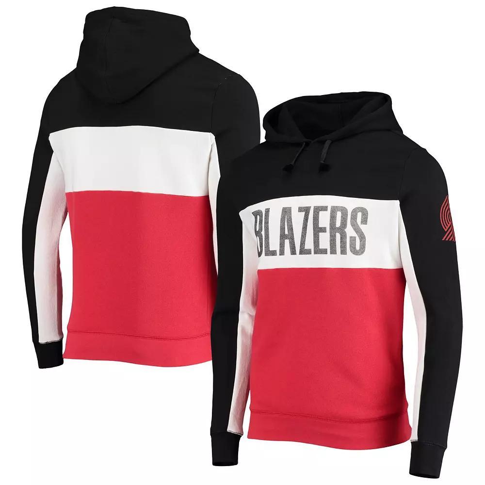 Men's Junk Food Black/White Portland Trail Blazers Wordmark Colorblock Fleece Pullover Hoodie, Size: Medium Product Image
