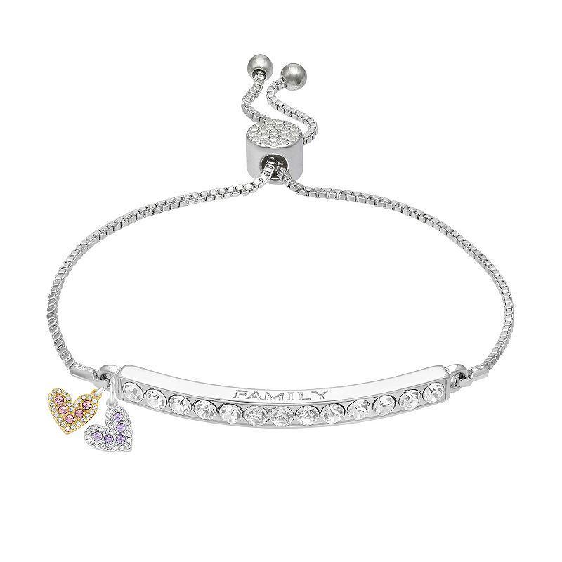 Brilliance Two Tone Family Crystal Heart Charm Adjustable Bracelet, Womens Product Image