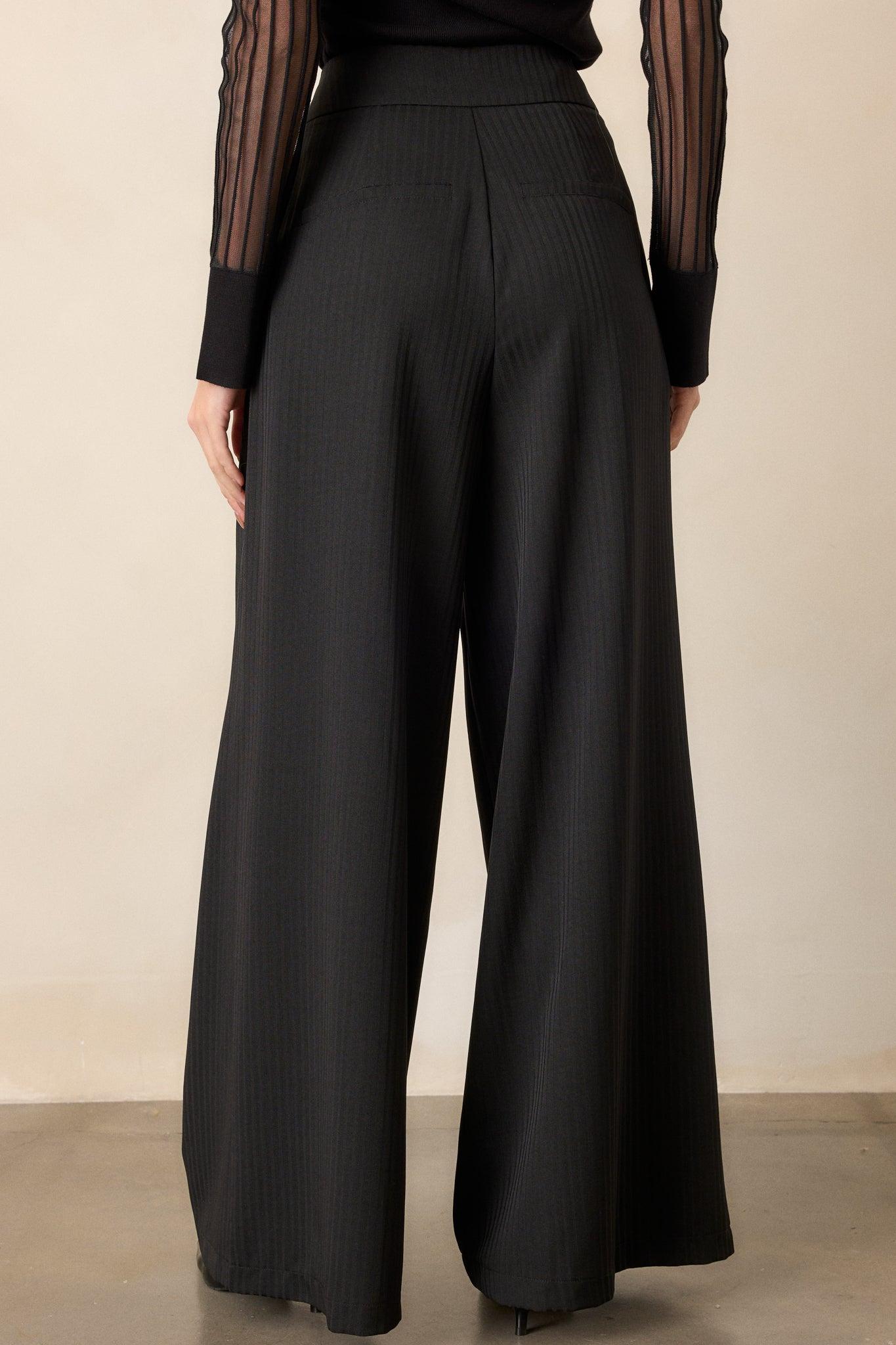 I'm Working Late Black Pinstripe Wide Leg Trousers Product Image