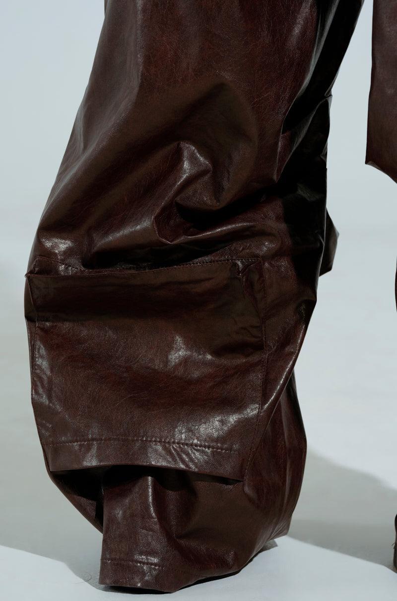 TOO GOOD FAUX LEATHER WIDE LEG TROUSER Product Image