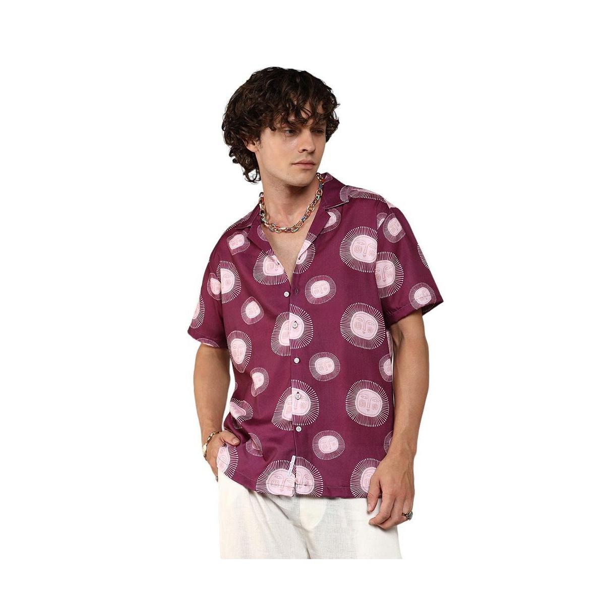 Campus Sutra Mens Wine Red Relaxed Face Shirt Product Image