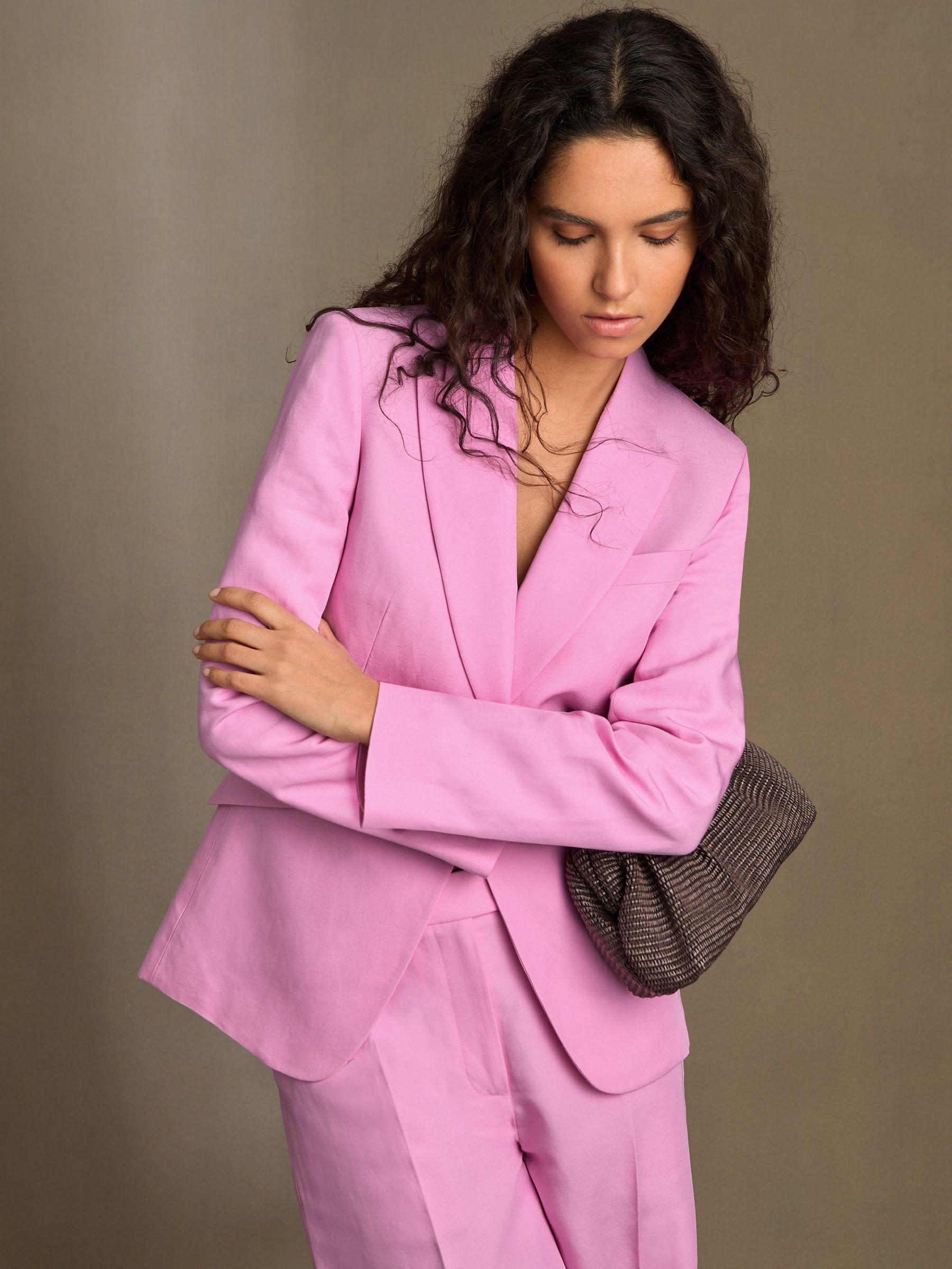 Petite Double-Breasted Peak-Lapel Suit Jacket in Pink Product Image