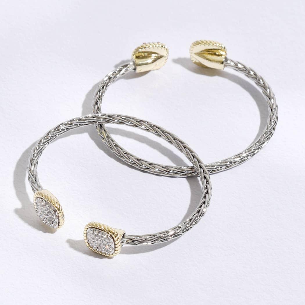 CZ Square Edge Designed Braided Bangle Bracelet Product Image