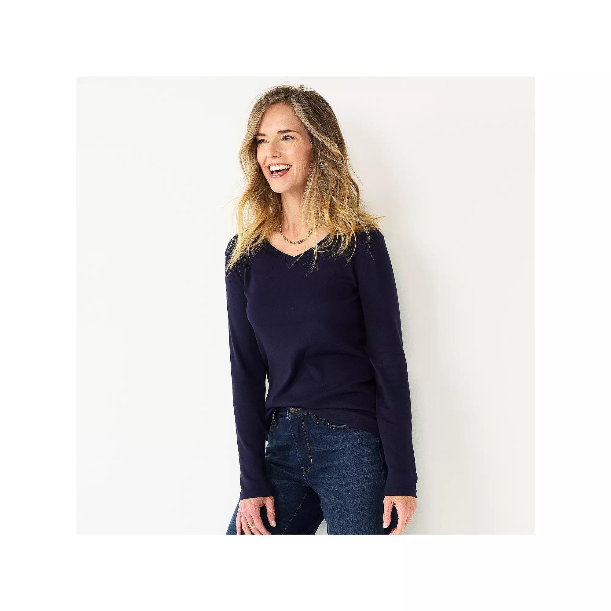 Women's Croft & Barrow® Essential Long Sleeve V-Neck Tee,  Product Image