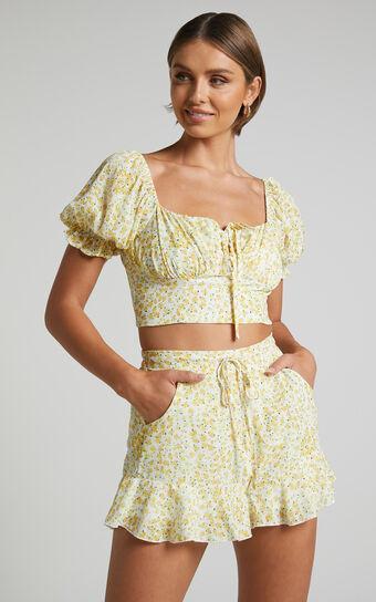 Rhenzy Shorts - Frill Hem Shorts in Sunshine Ditzy Product Image