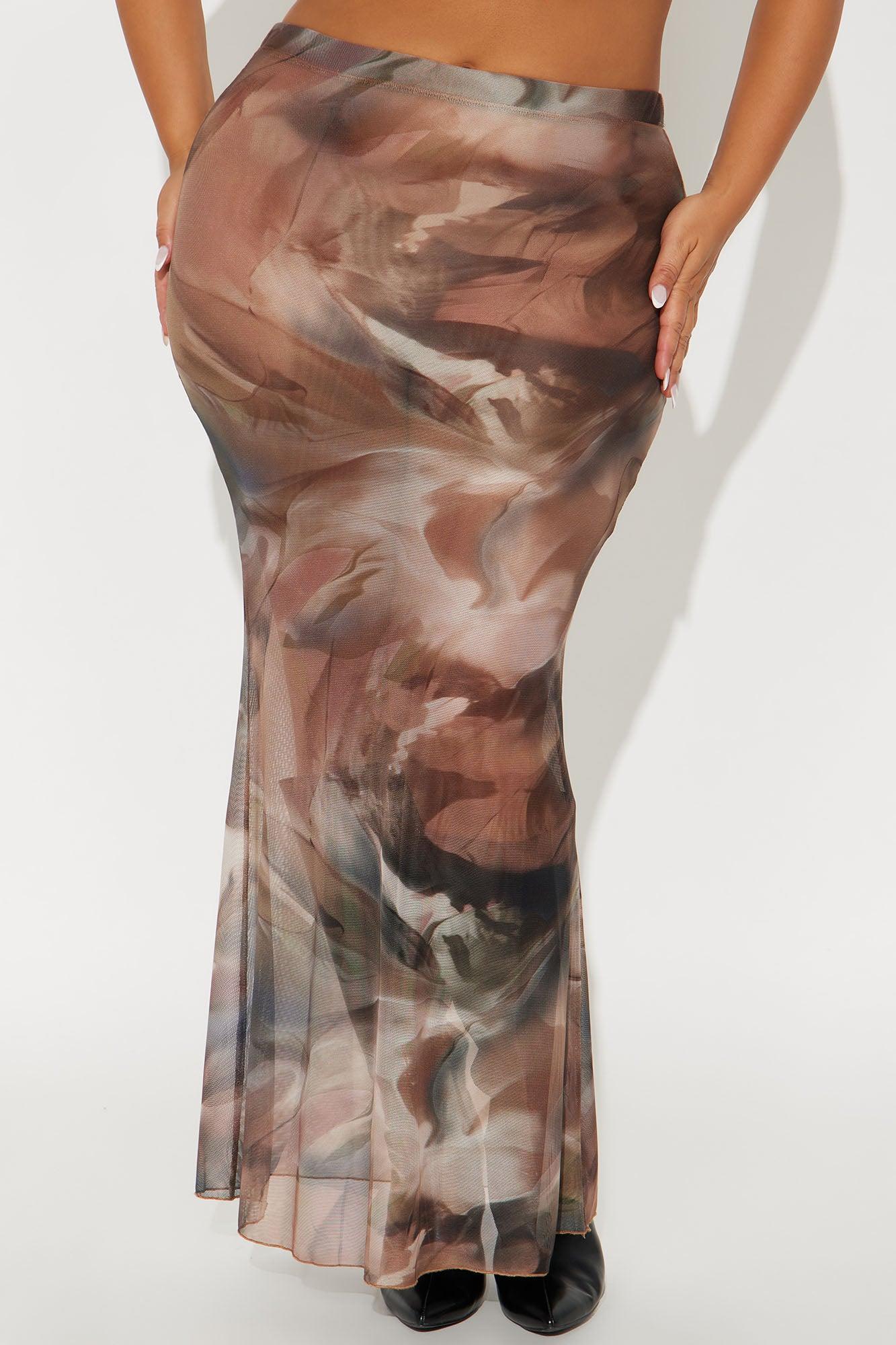 Sabine Sheer Abstract Mesh Maxi Skirt - Brown/combo Female Product Image
