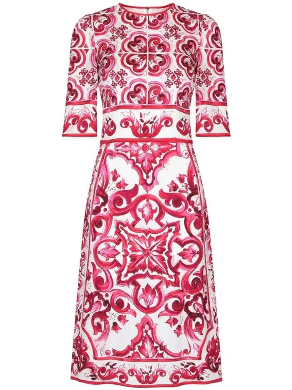 DOLCE & GABBANA Majolica-print Midi Dress In Red Product Image