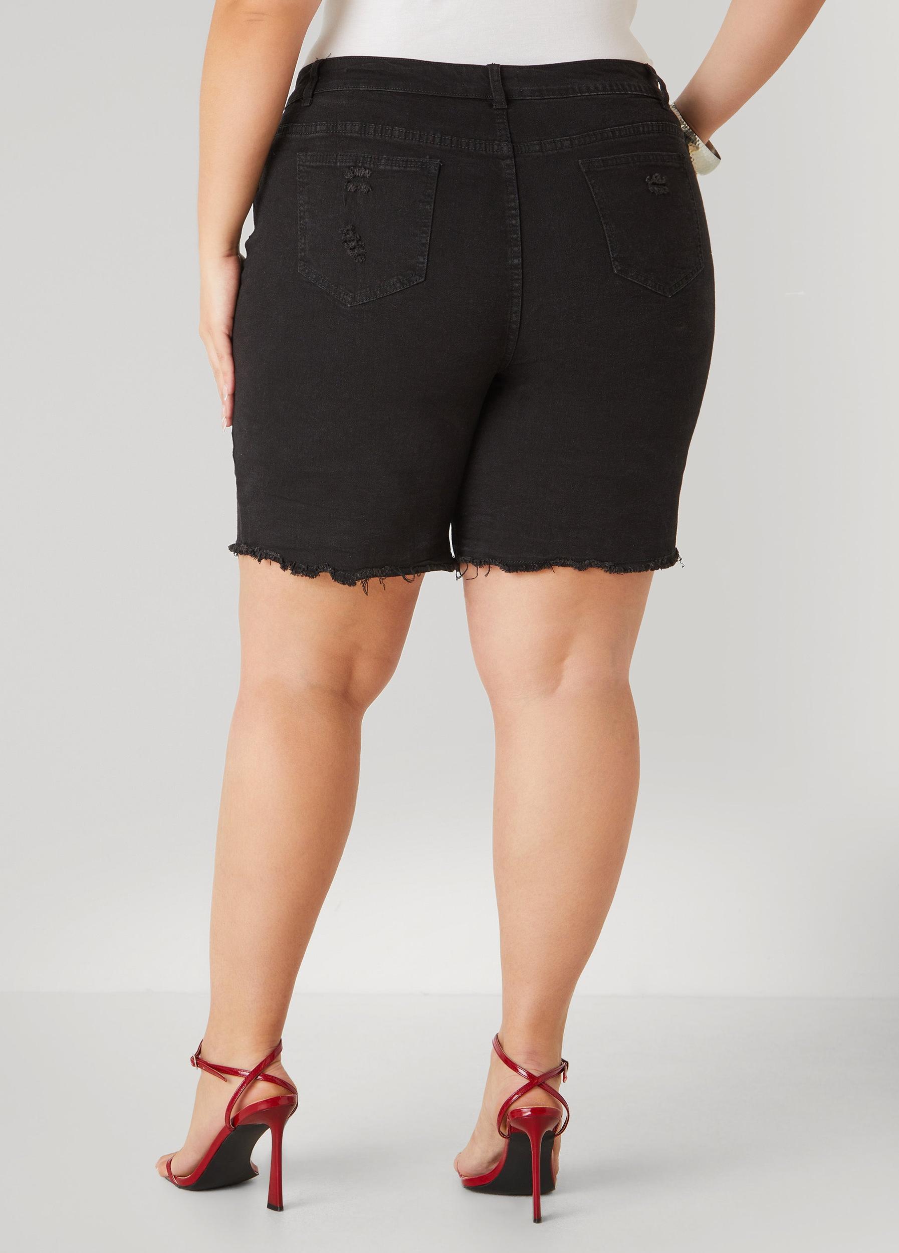 Plus Size High Rise Distressed Denim Shorts Ashley Stewart Product Image