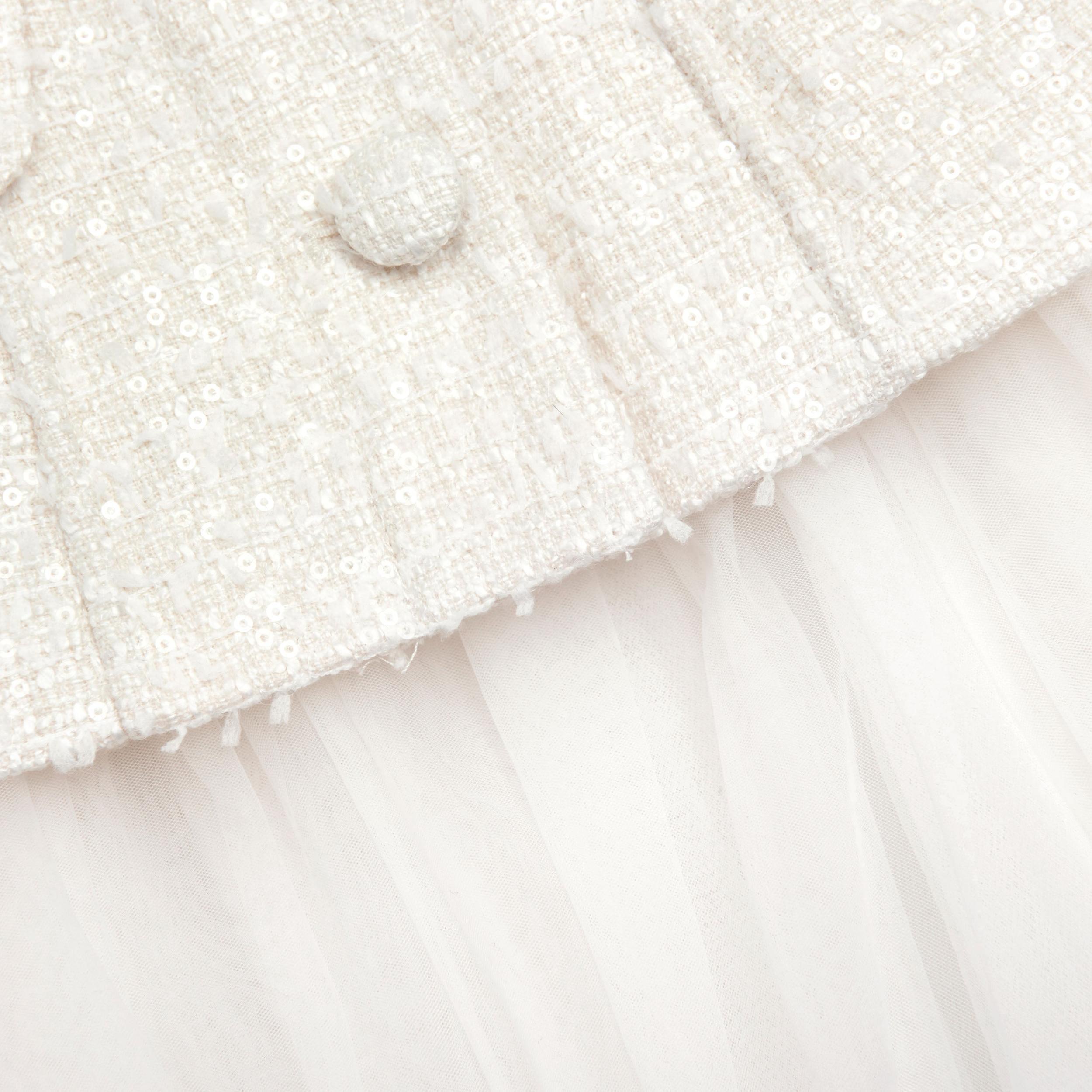 Cream Boucle Tulle Midi Dress Product Image