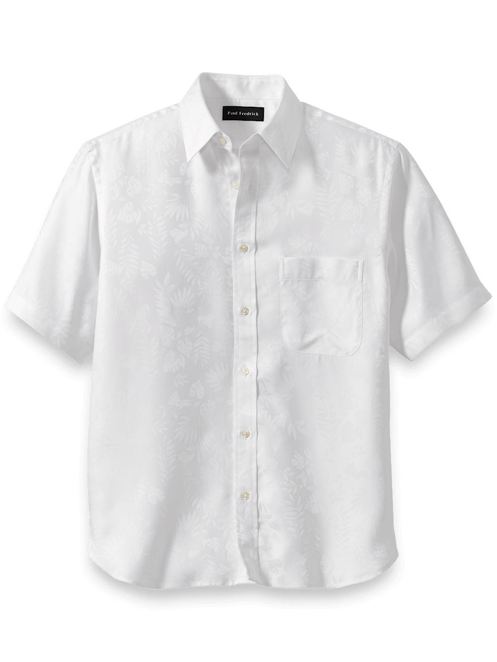 Lyocell Solid Jacquard Casual Shirt - White Product Image